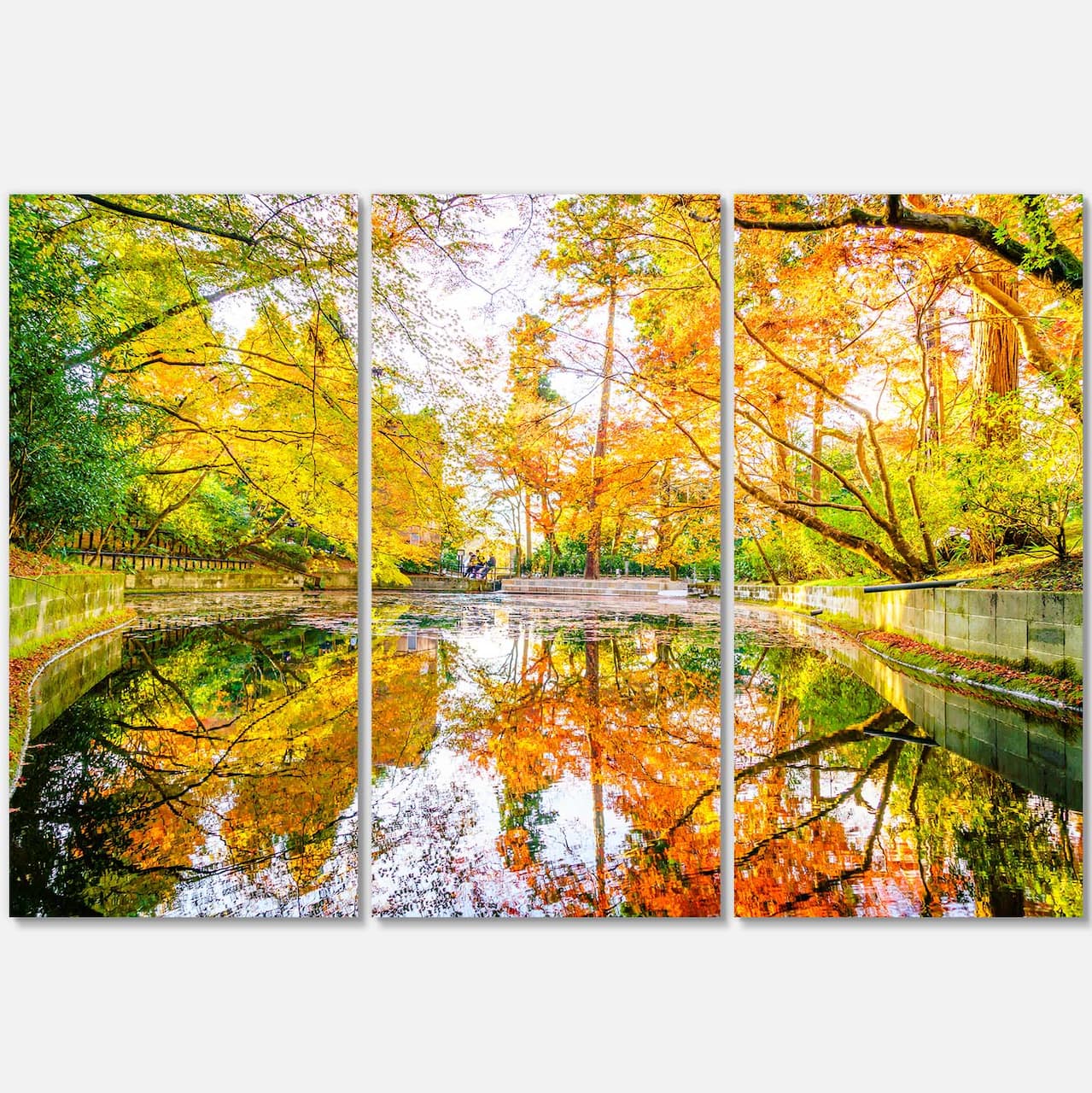 Designart - Bright Fall Forest with River - Landscape Canvas Art Print